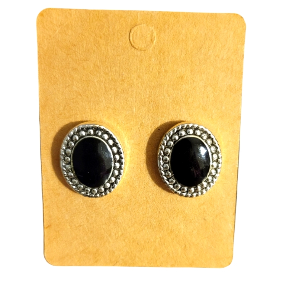 Black & Silver Oval Post back earrings